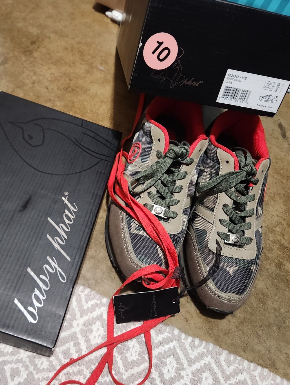 Baby Phat Women’s Camo Lace-Up Sneakers in Green and Red